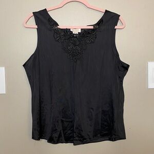 Pretty Gothic Whimsigoth Fairy Grunge Vintage 80s Black Lace Appliqué Slip Cami